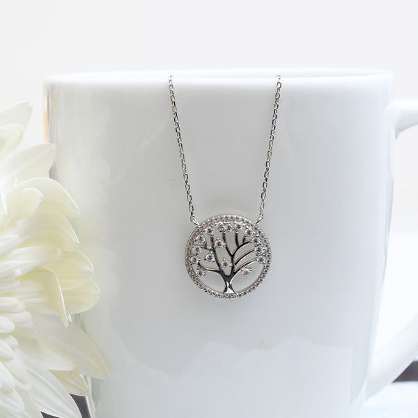 Silver Zircon Tree of Life Necklace