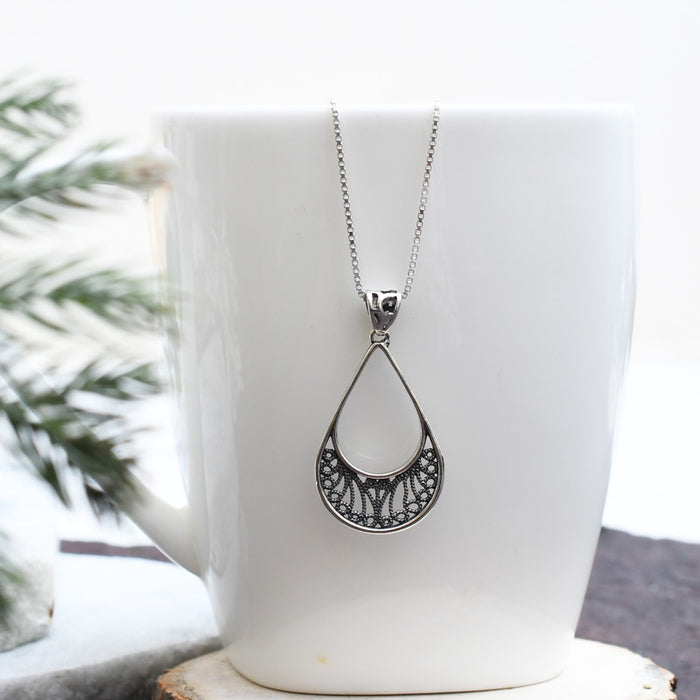 Silver Filigree Drop Pendant