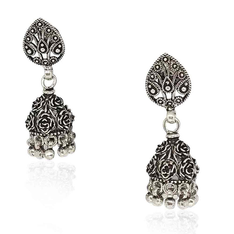 Petal Jali Jhumki Silver Earrings