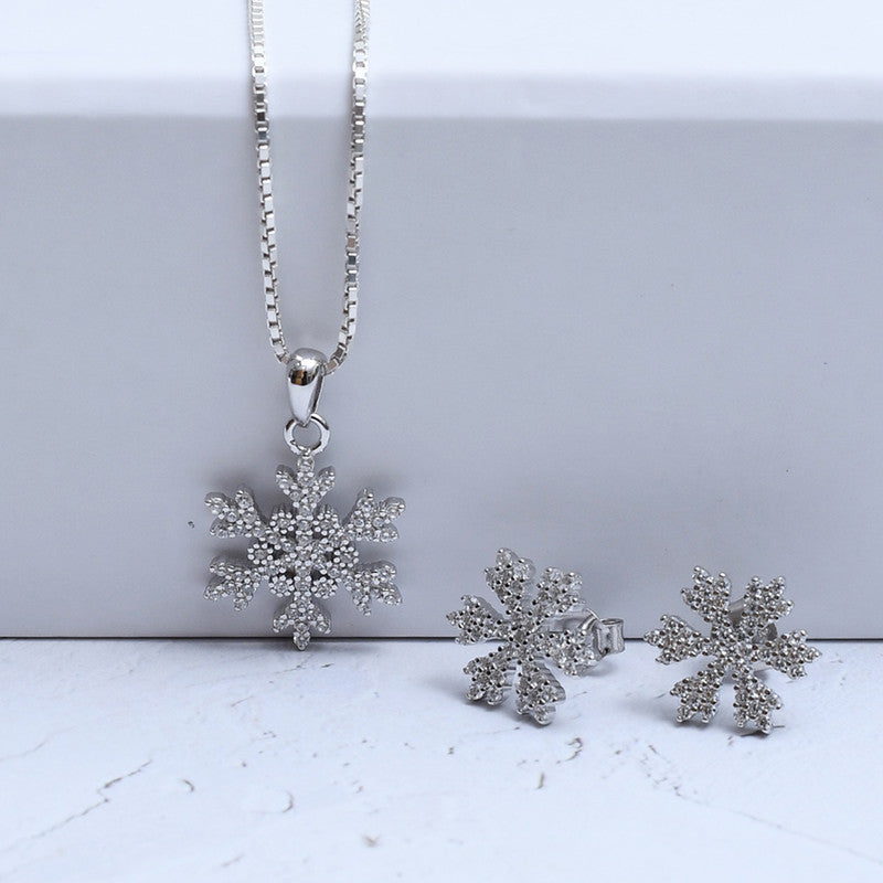 Silver Snowflake Pendant with Set