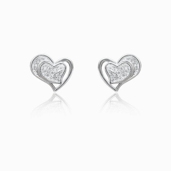 Silver Sparkling Heart in Heart Earrings