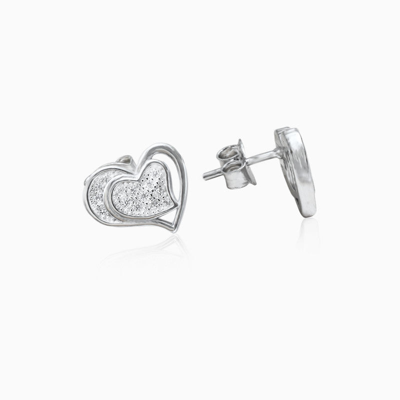Silver Sparkling Heart in Heart Earrings