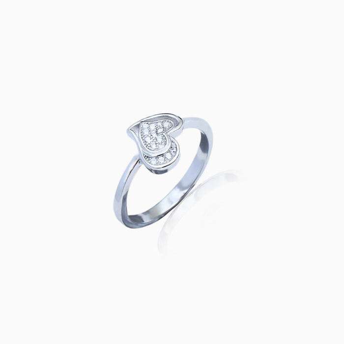 Silver Shimmer Heart in Heart Ring