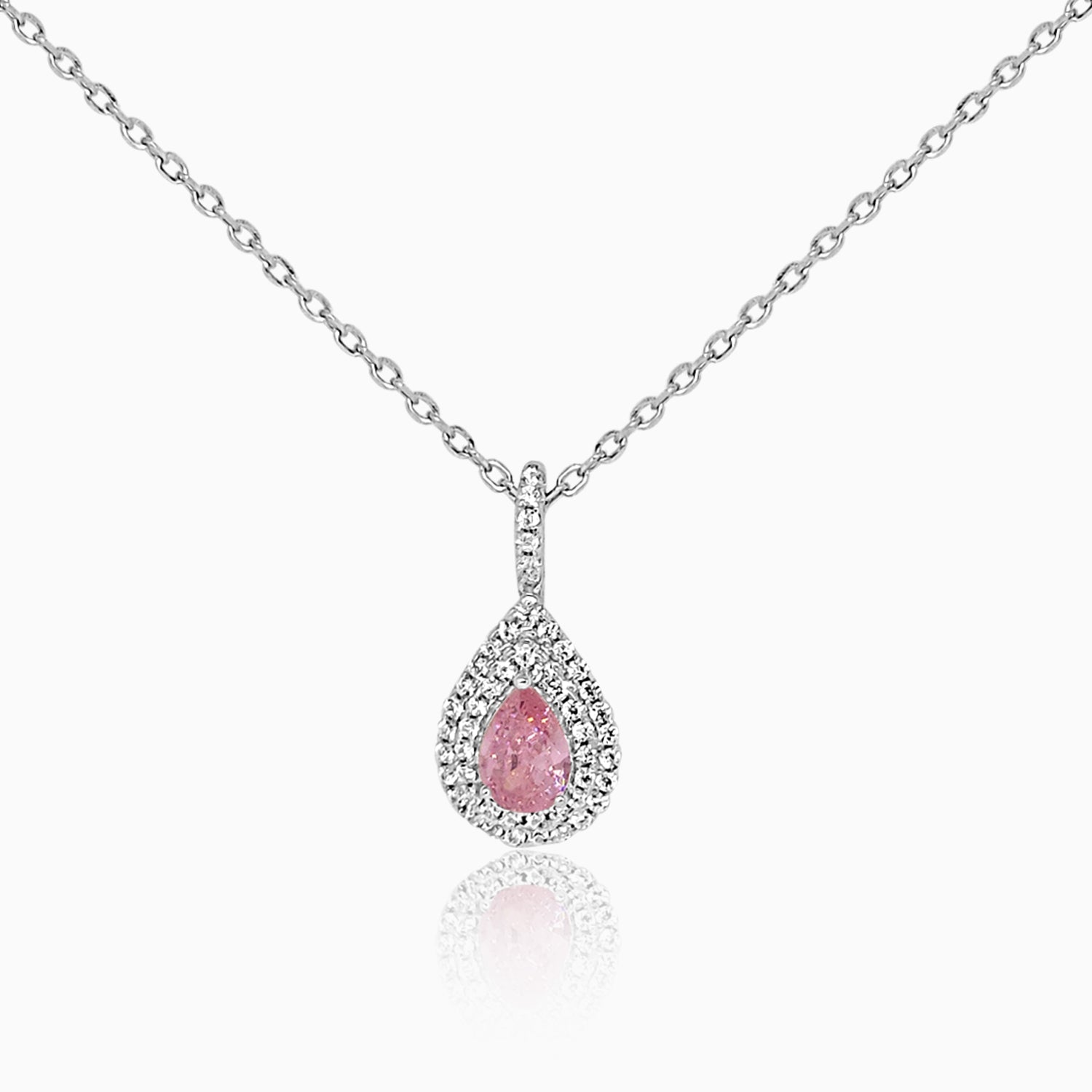 Silver Sparkling Pink Swarovski Drop Necklace