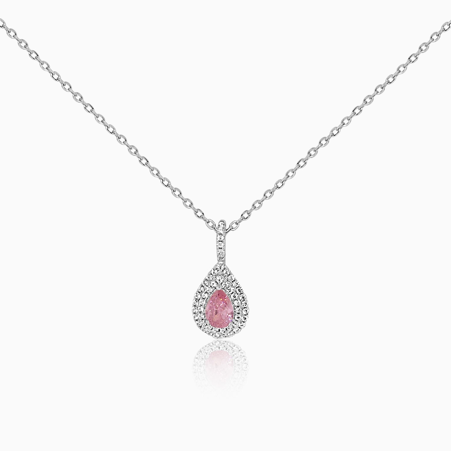 Silver Sparkling Pink Swarovski Drop Necklace