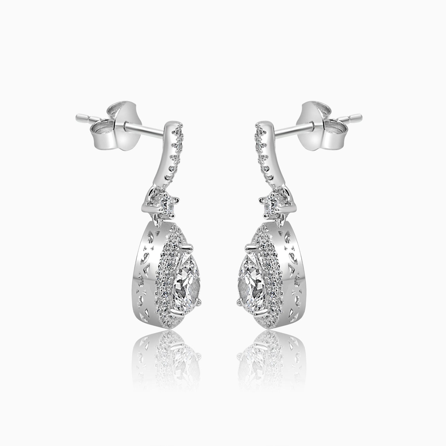 Silver Sparkling Solitaire Drop Earrings