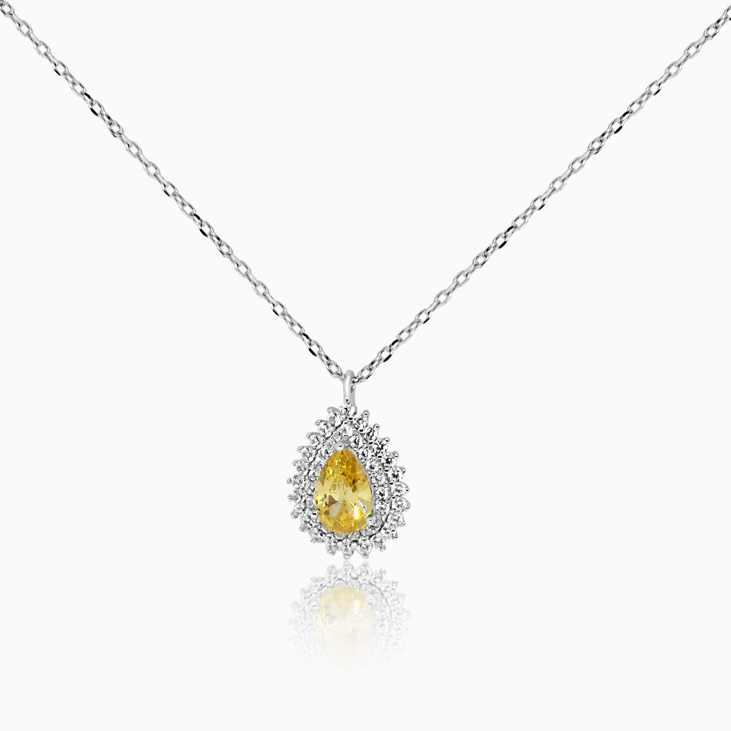 Silver Sparkling Topaz Yellow Drop Necklace