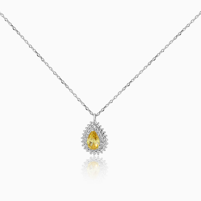 Silver Sparkling Topaz Yellow Drop Necklace