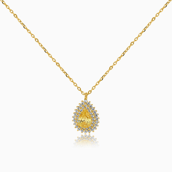 Silver Sparkling Gold Topaz Yellow Drop Necklace