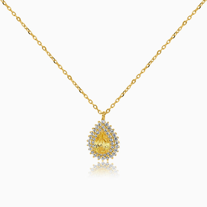 Silver Sparkling Gold Topaz Yellow Drop Necklace