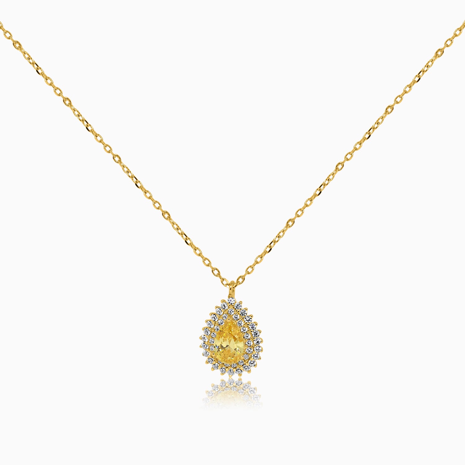 Silver Sparkling Gold Topaz Yellow Drop Necklace