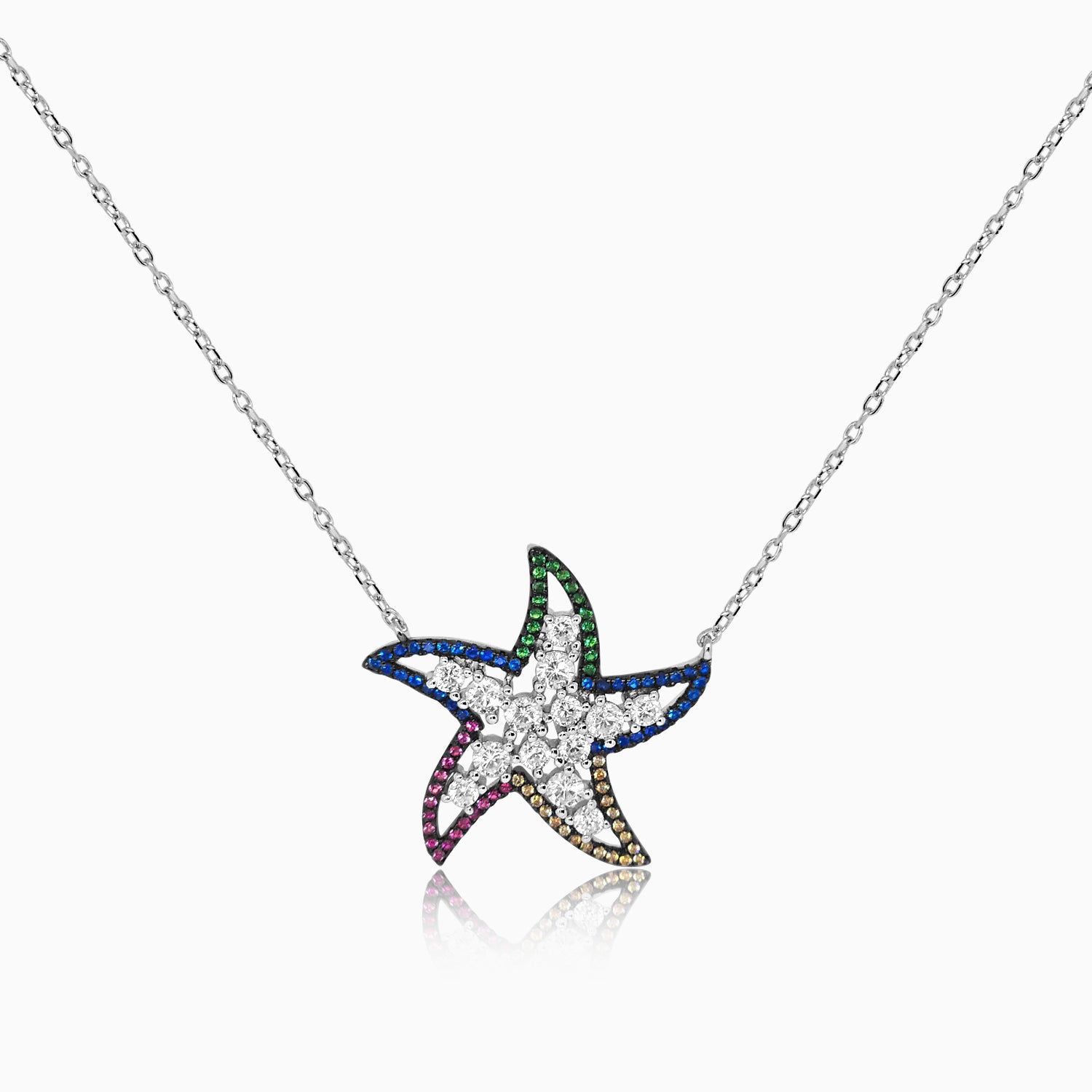 Silver Sparkling Star Fish Necklace