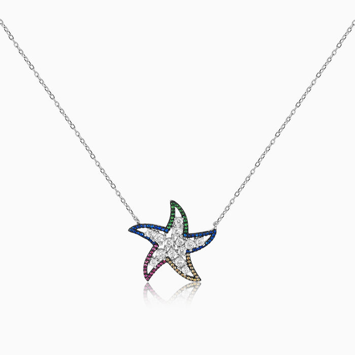 Silver Sparkling Star Fish Necklace
