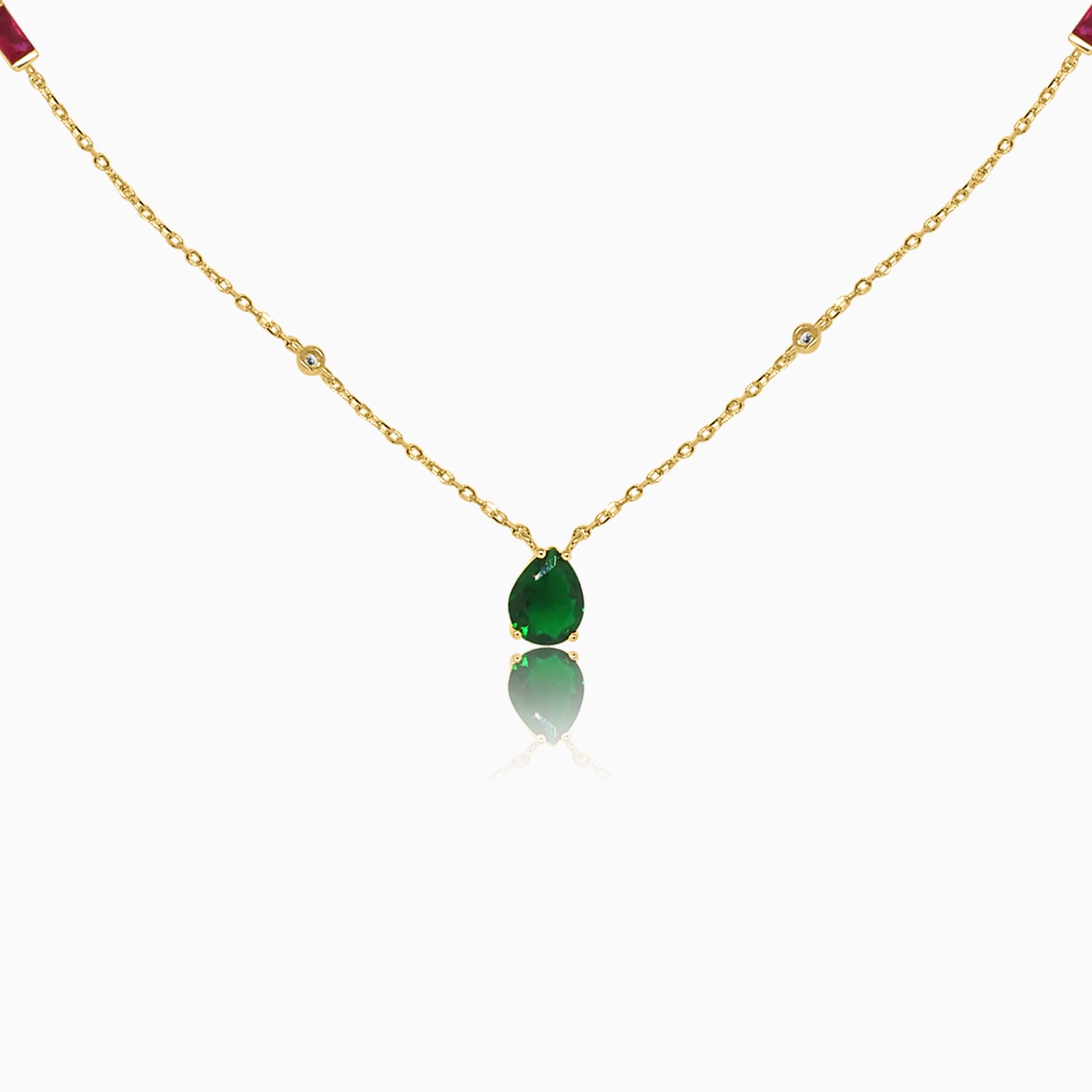 Silver Gold Emerald Green Drop Necklace