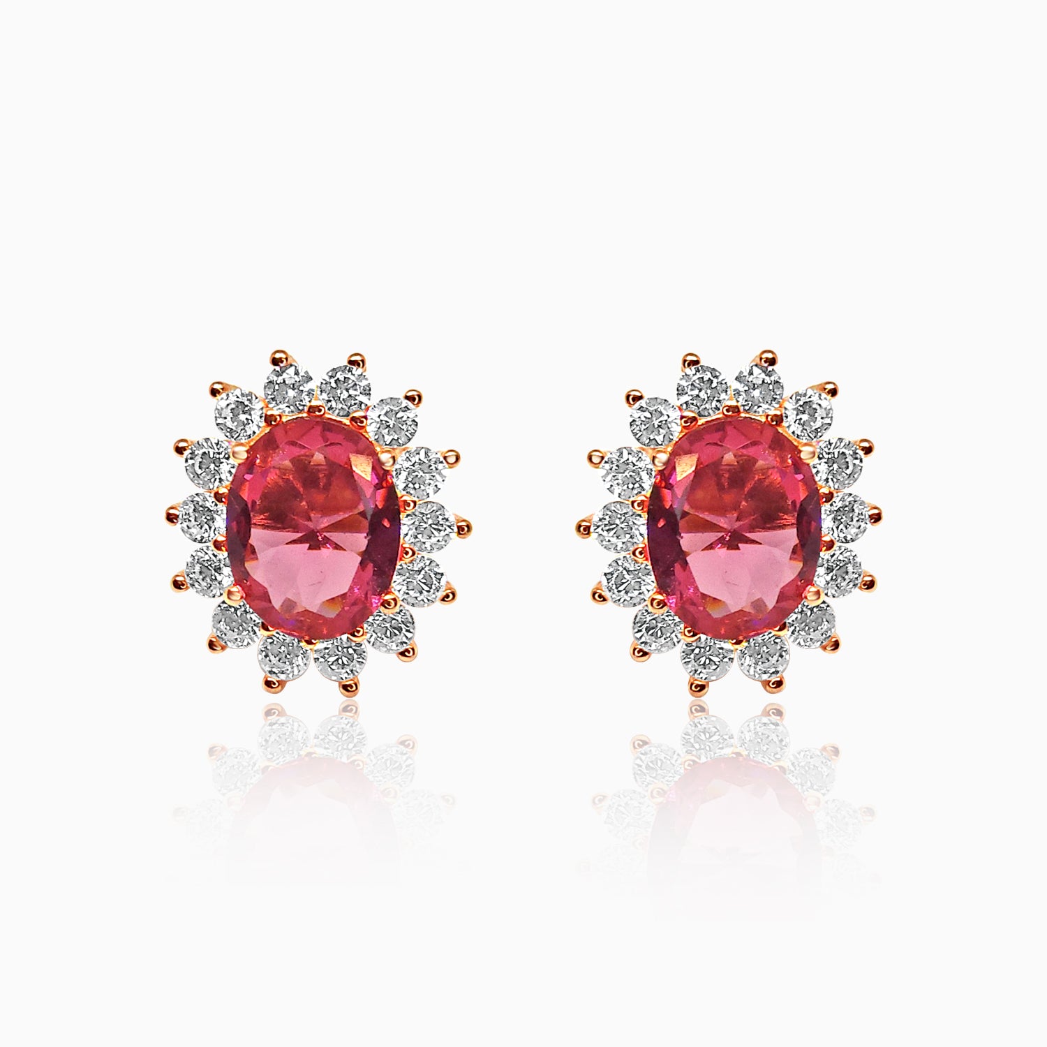 Silver Gold Floral Ruby Red Sparkle Flower Earrings