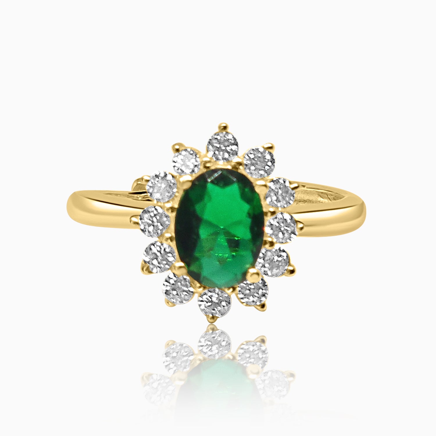 Silver Gold Sparkling Emerald Green Flower Ring