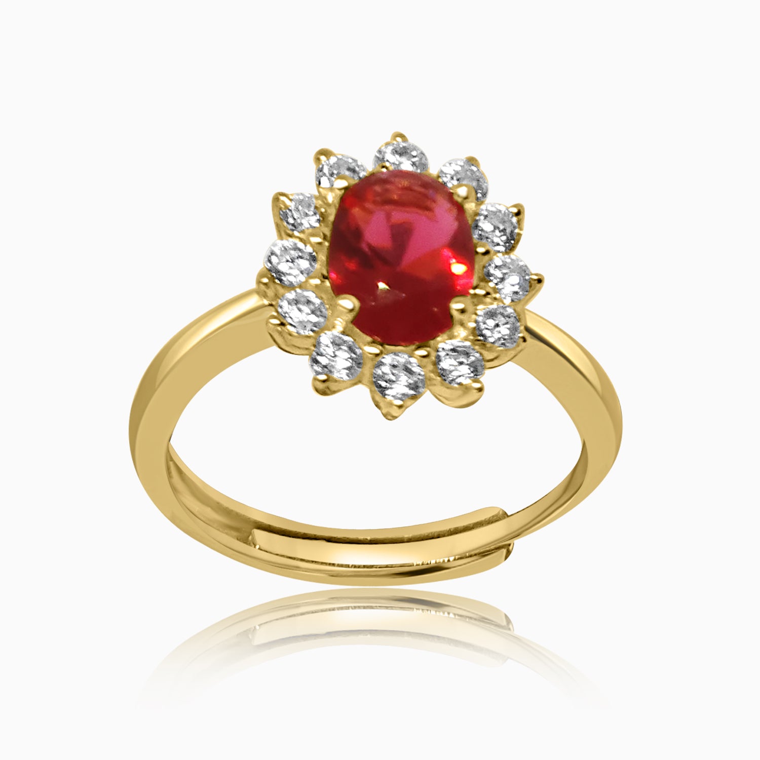 Silver Gold Sparkling Ruby Red Flower Ring