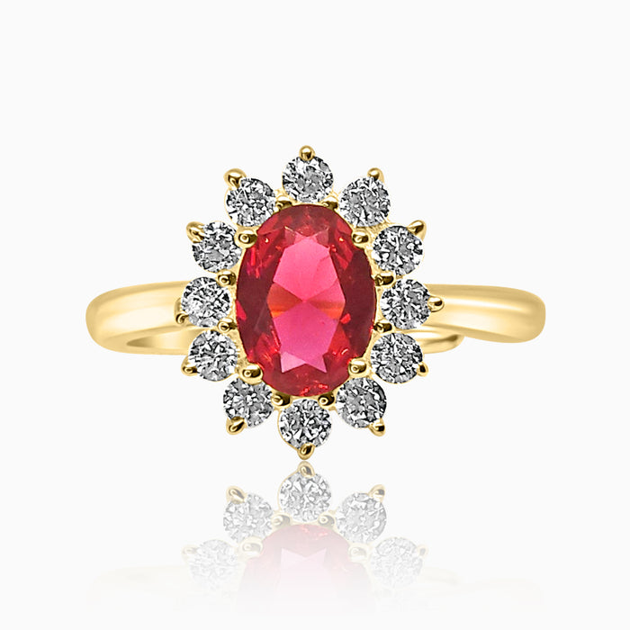 Silver Gold Sparkling Ruby Red Flower Ring
