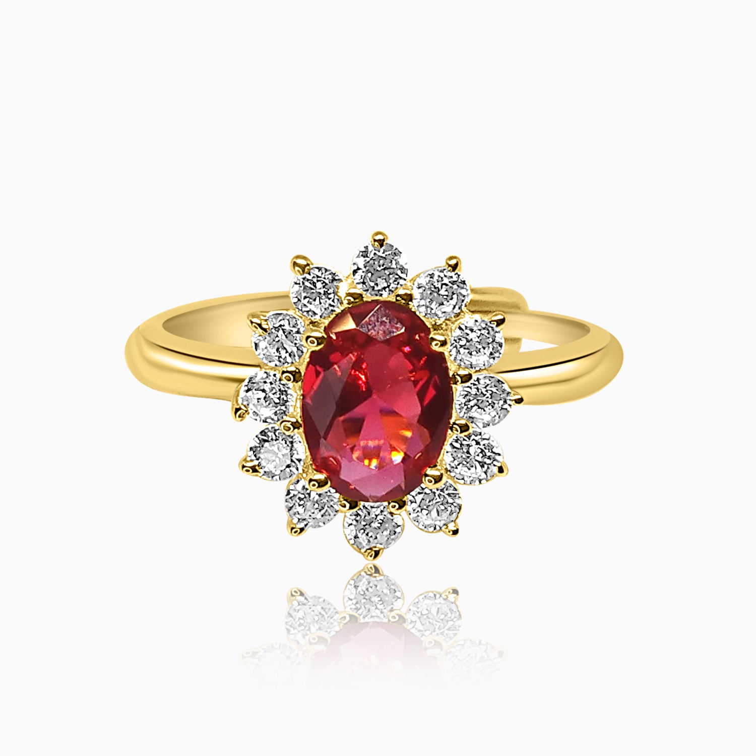 Silver Gold Sparkling Ruby Red Flower Ring