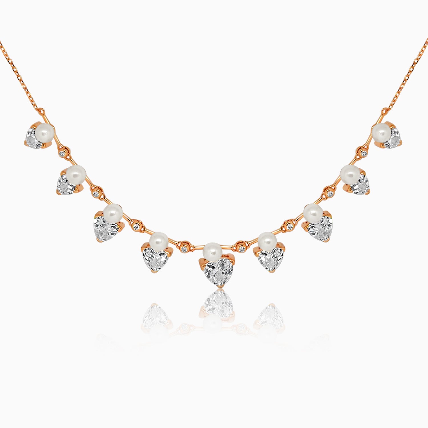 Silver Rose Gold Trillion Solitaire Pearl Necklace