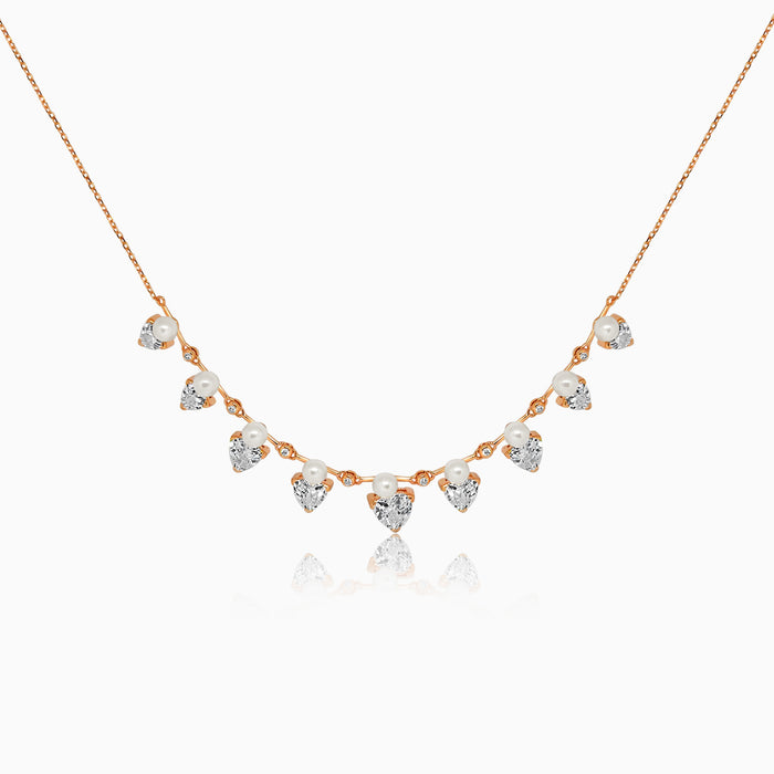 Silver Rose Gold Trillion Solitaire Pearl Necklace