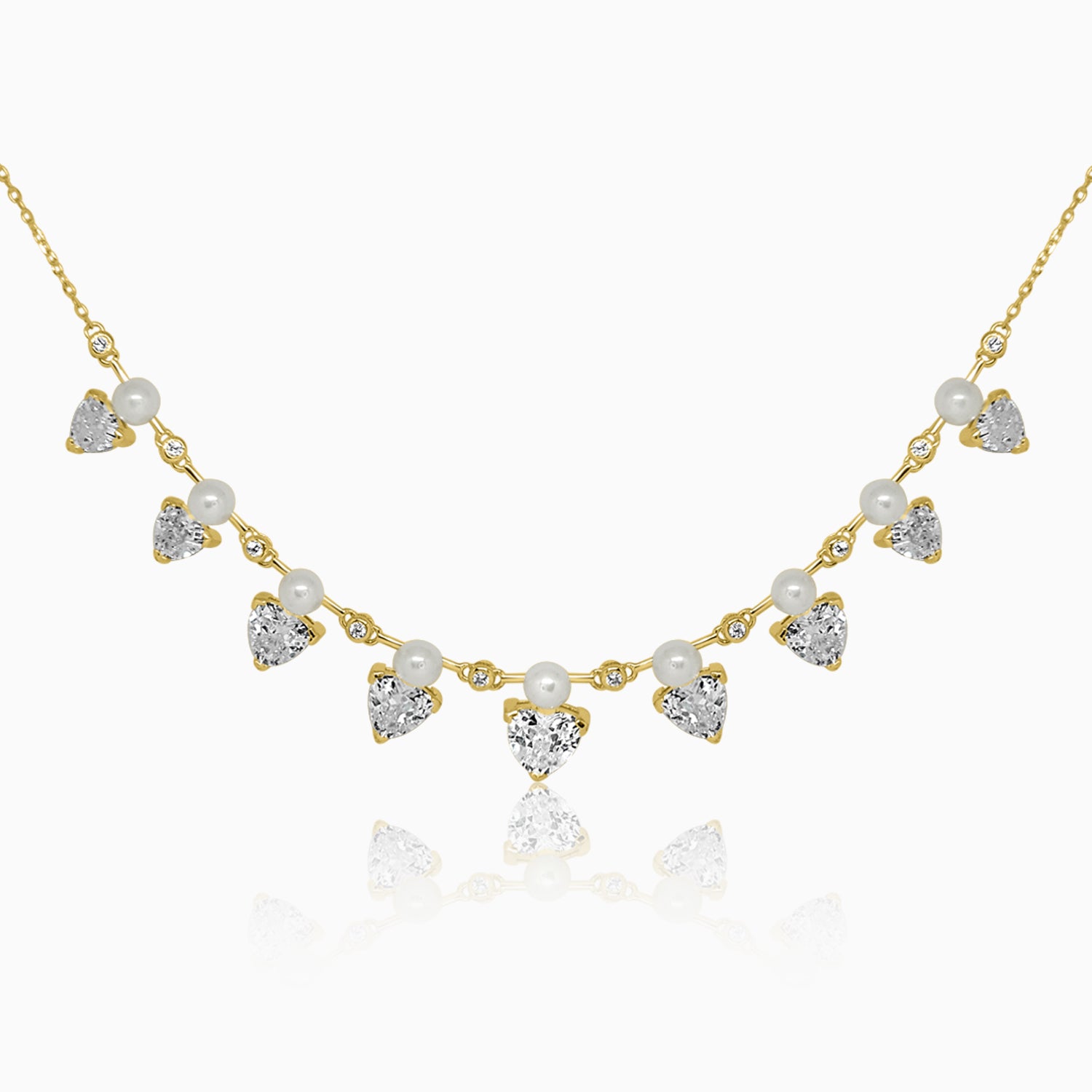 Silver Gold Trillion Solitaire Pearl Necklace