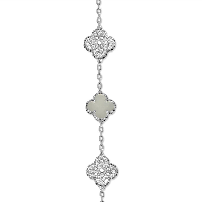 Silver Mother of Pearl and Sparkle Flower Bracelet