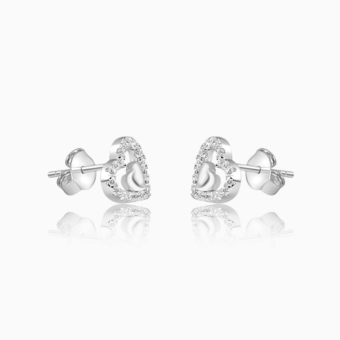 Silver Little Heart in Sparkling Heart Earrings