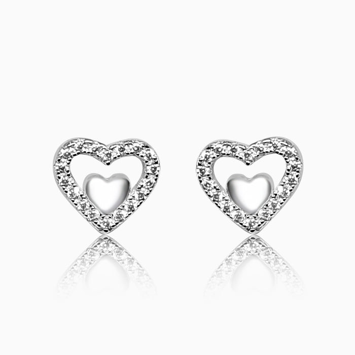 Silver Little Heart in Sparkling Heart Earrings
