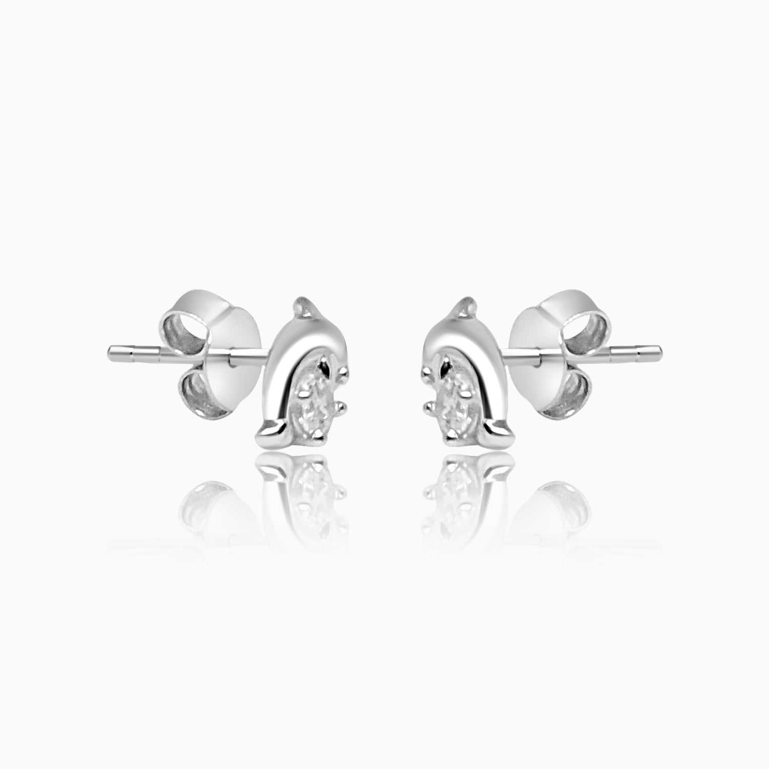 Silver Little Sparkling Dolphin Stud Earrings