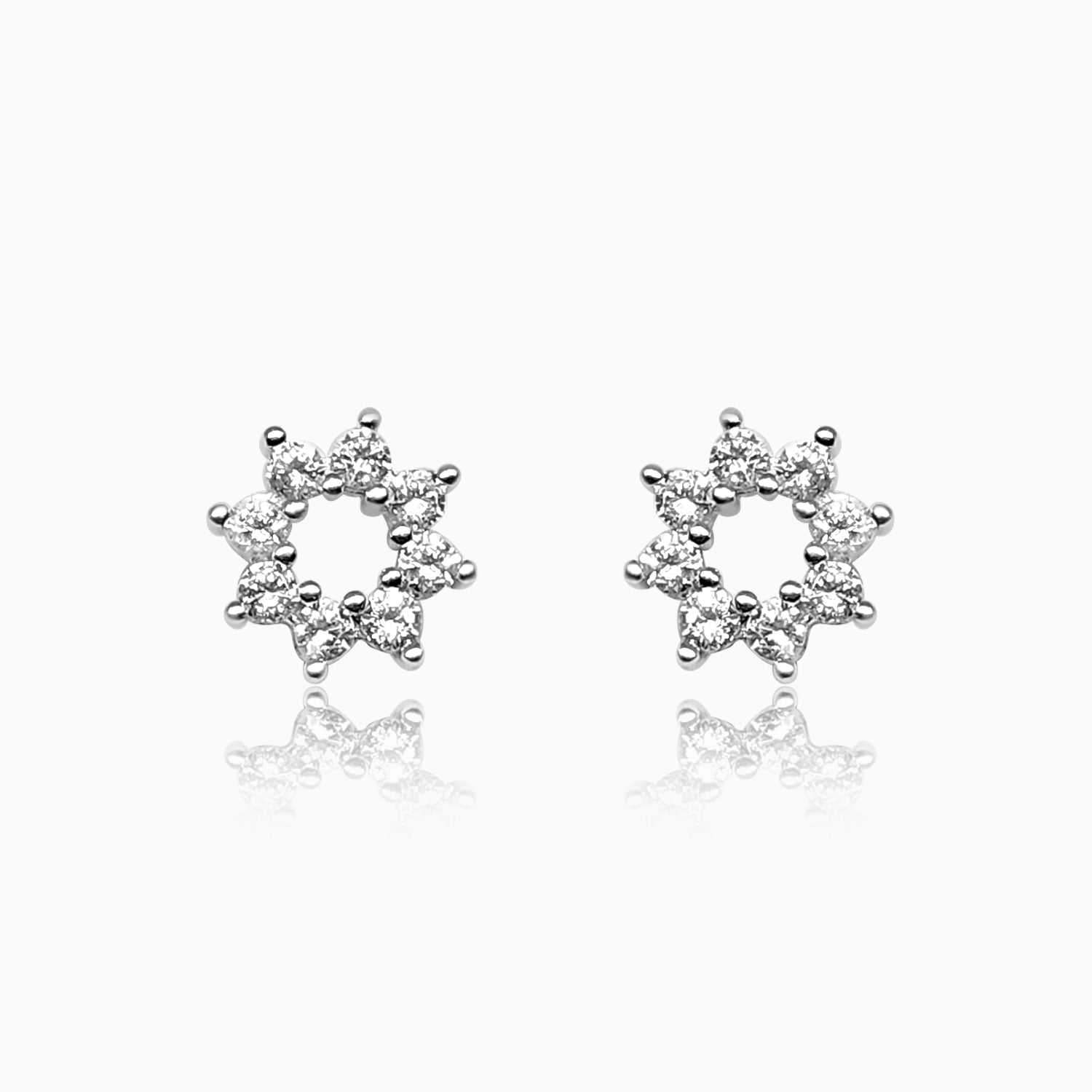 Silver Sparkling Hollow Flower Earrings