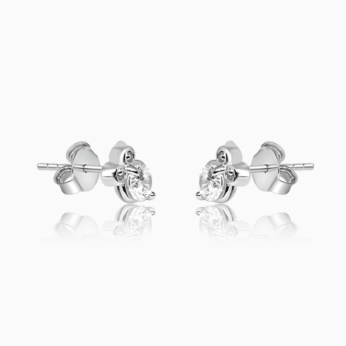 Silver Little Sparkling Owl Stud Earrings