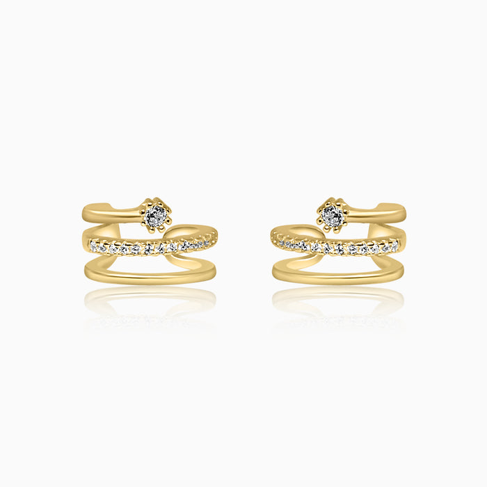 Silver Gold Semi Hoop Sparkling 3 Line Clip On