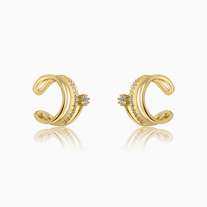 Silver Gold Semi Hoop Sparkling 3 Line Clip On