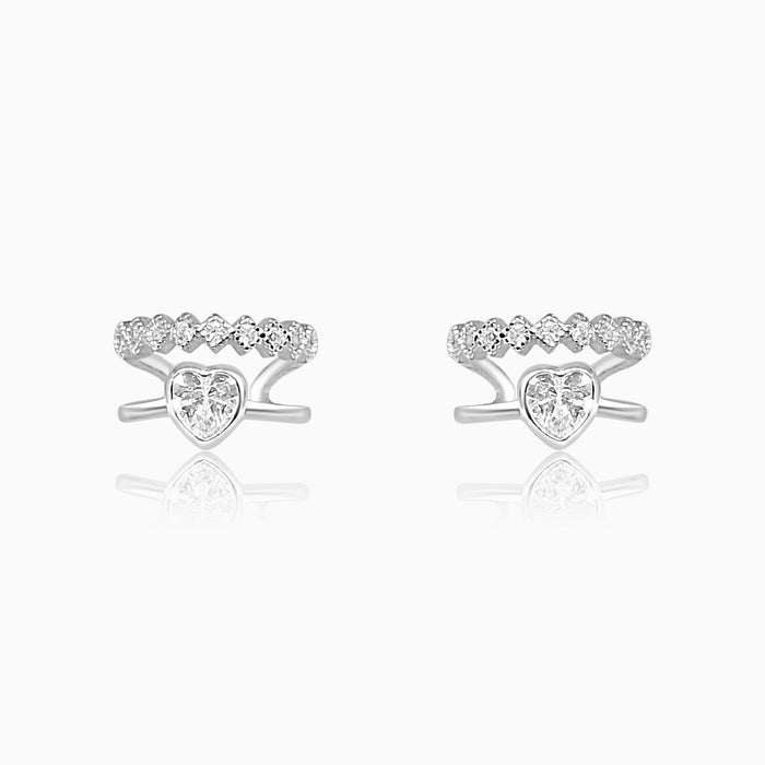 Silver Semi Hoop Zircon Heart Clip On