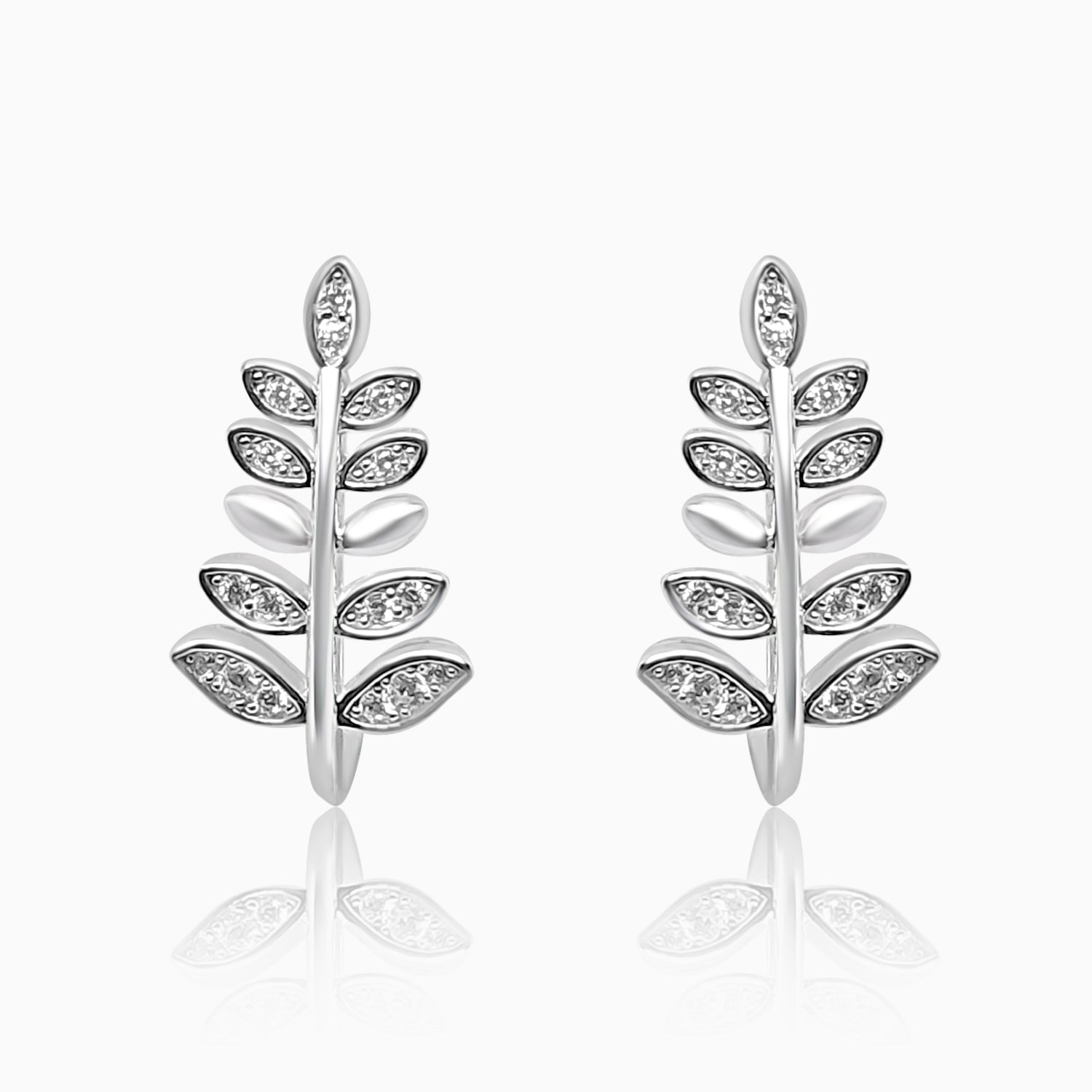 Silver Sparkling Leaf Branch Earrings