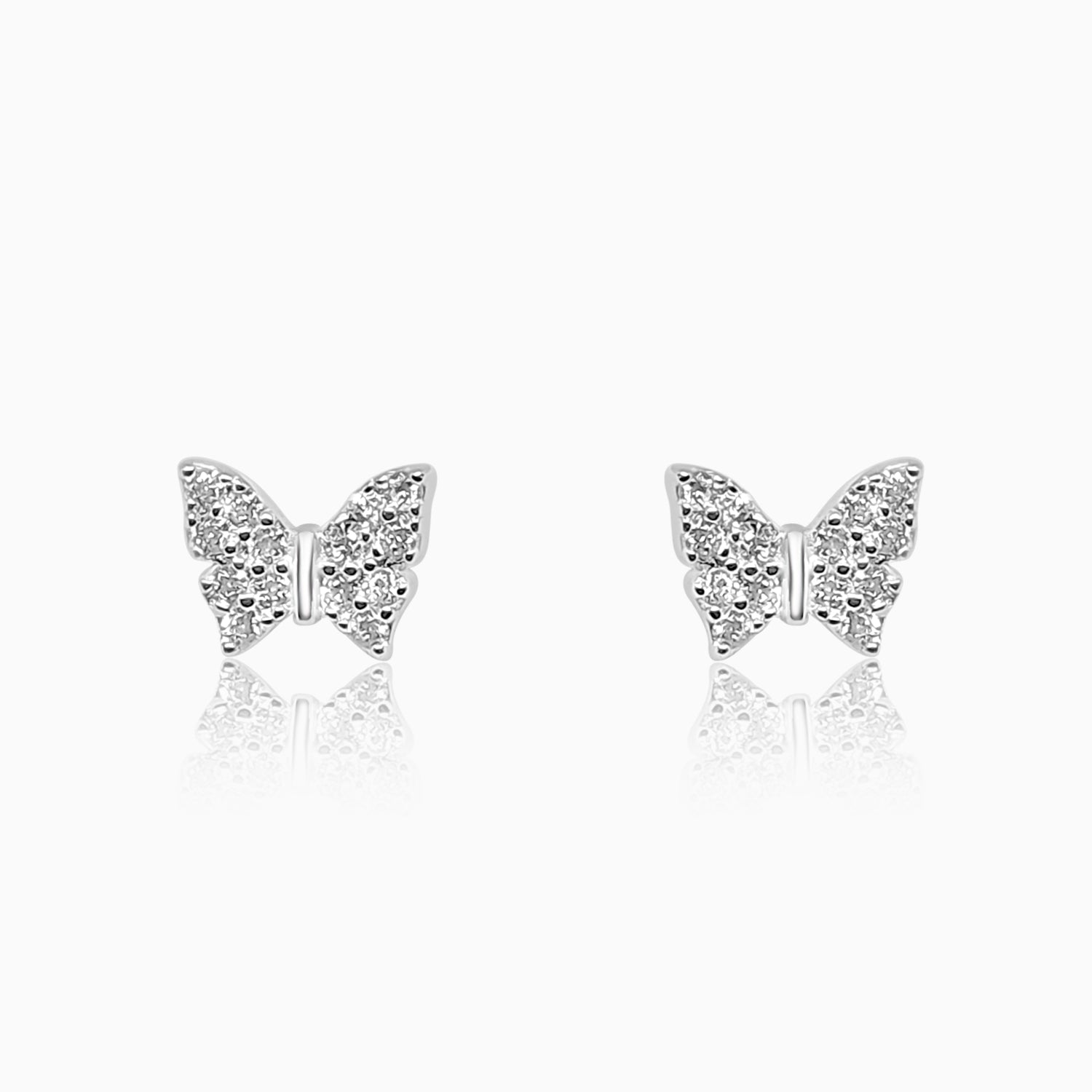 Silver Little Sparkling Butterfly Stud Earrings5
