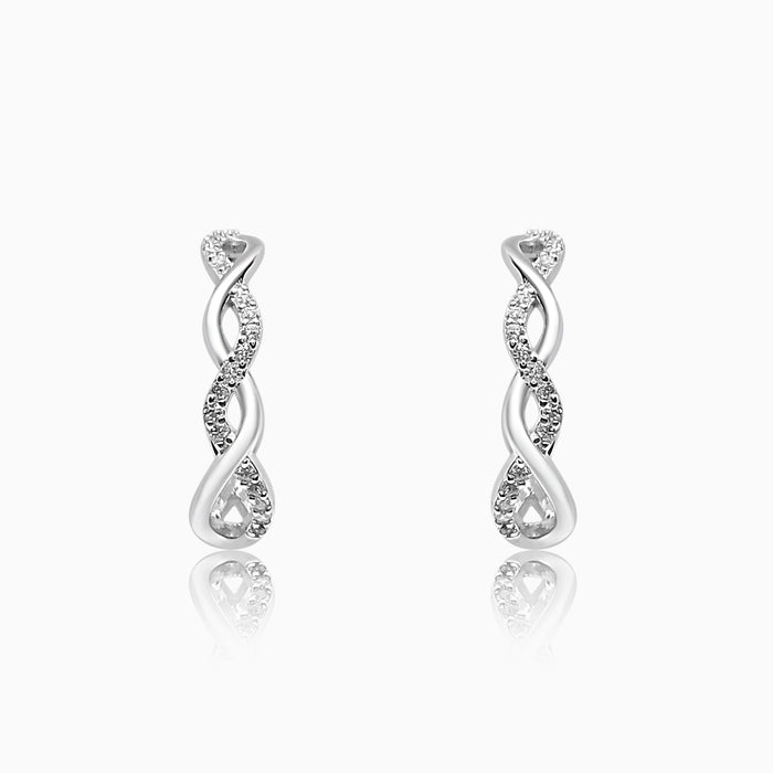 Silver Sparkling Twisted Hoop Earrings