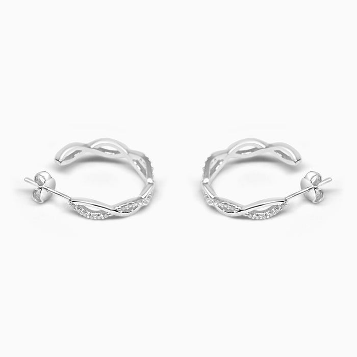 Silver Sparkling Twisted Hoop Earrings
