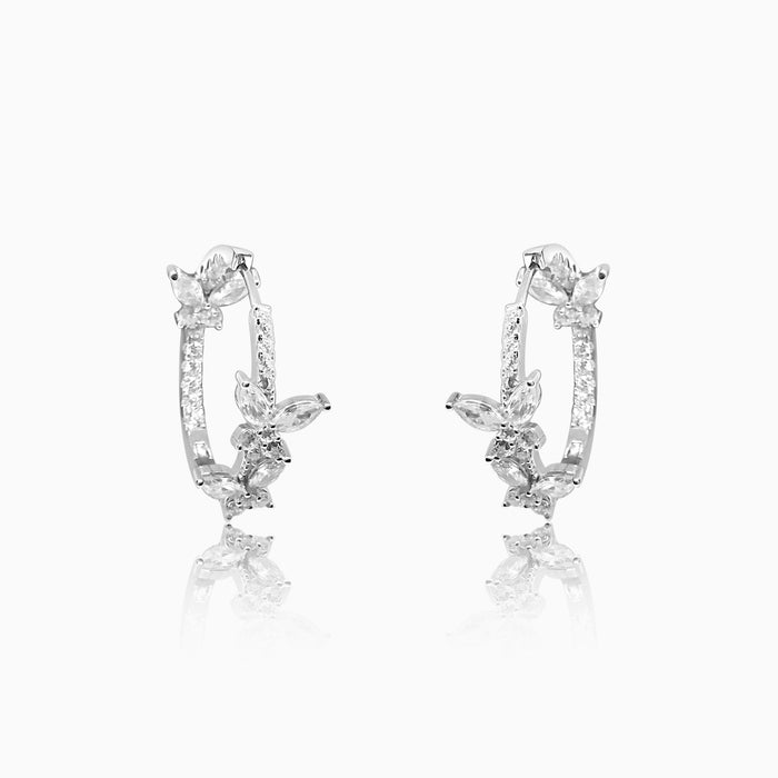 Silver Sparkling Butterflies Hoop Earrings