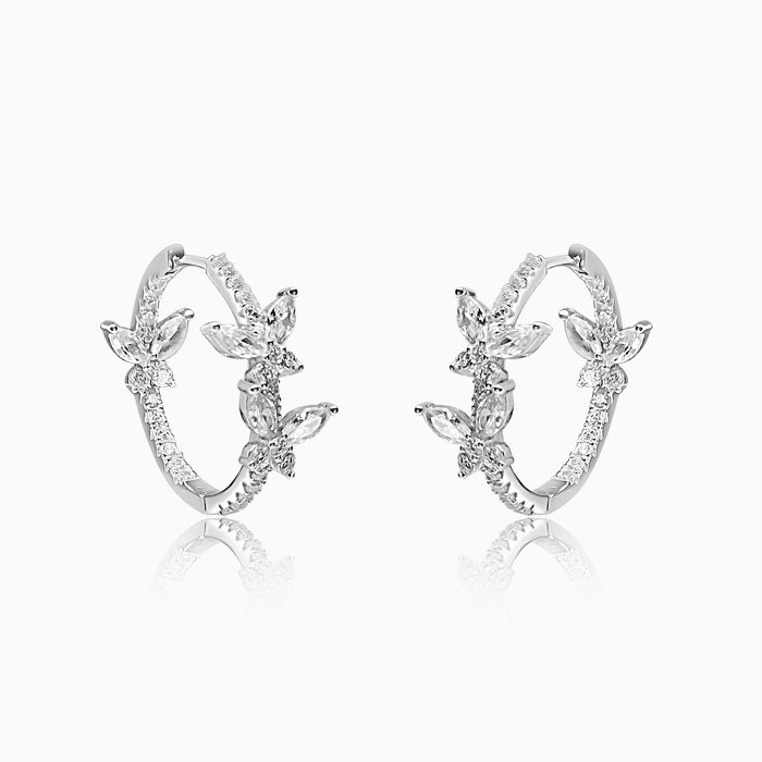Silver Sparkling Butterflies Hoop Earrings