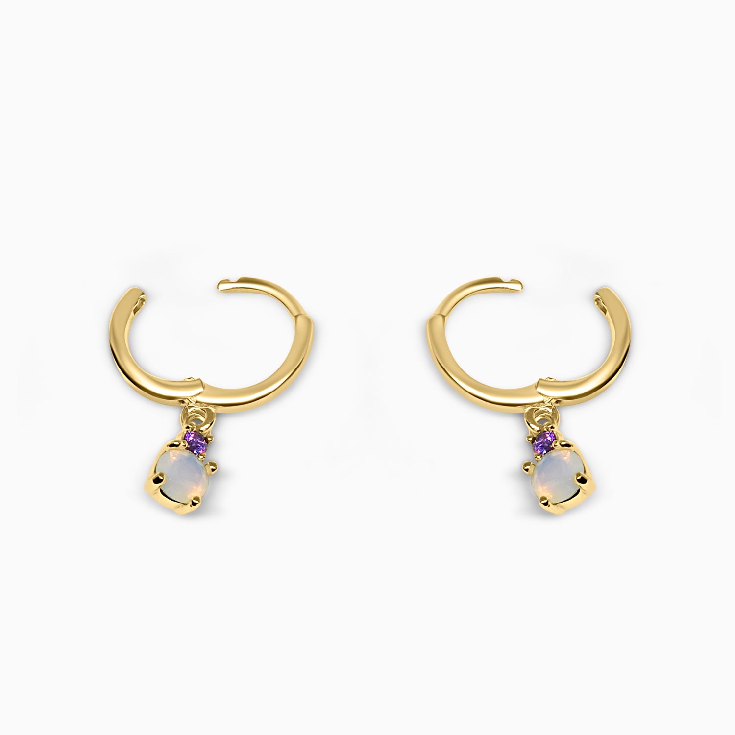 Silver Gold Hoops with Dangling Moonstone Earrings