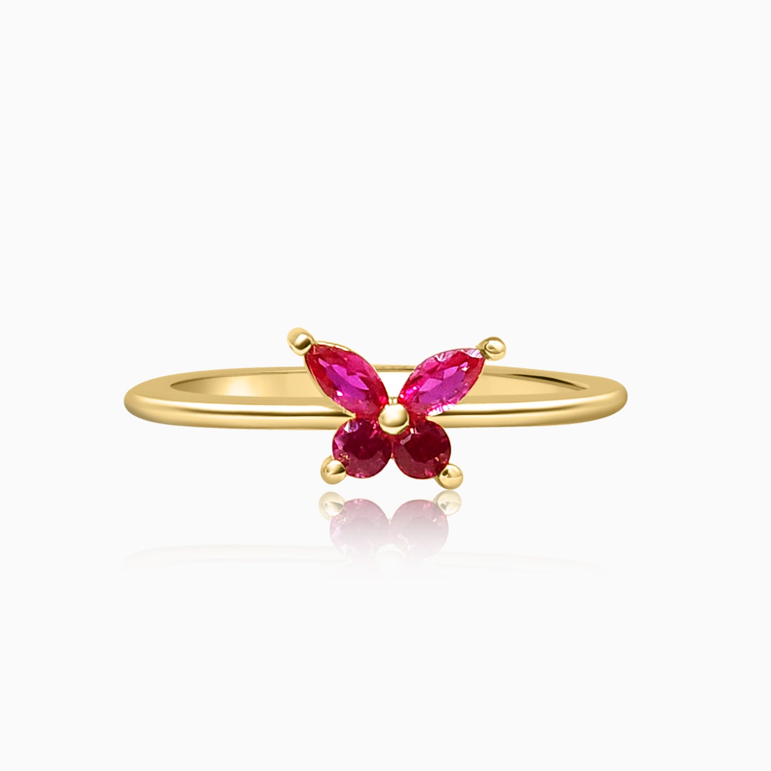 Silver Gold Ruby Red Butterfly Ring