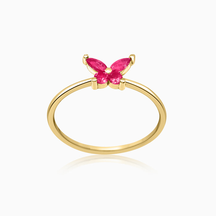 Silver Gold Ruby Red Butterfly Ring
