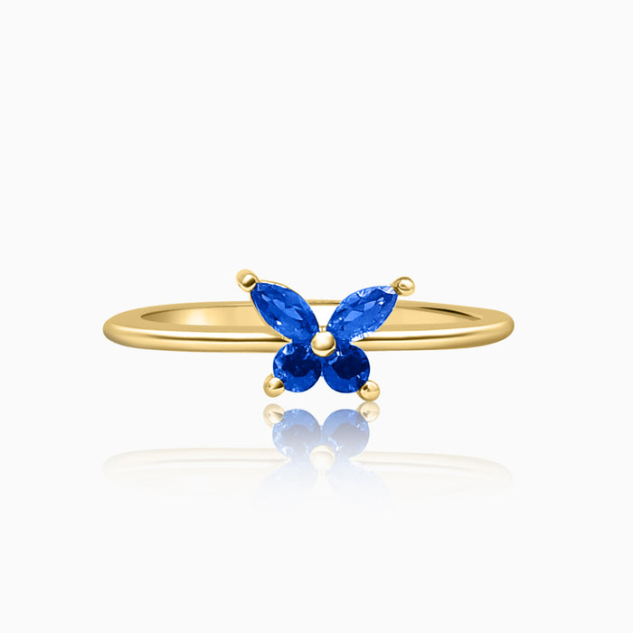 Silver Gold Sapphire Blue Butterfly Ring