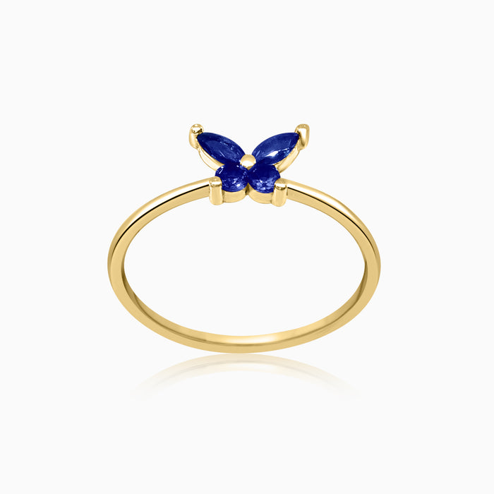 Silver Gold Sapphire Blue Butterfly Ring