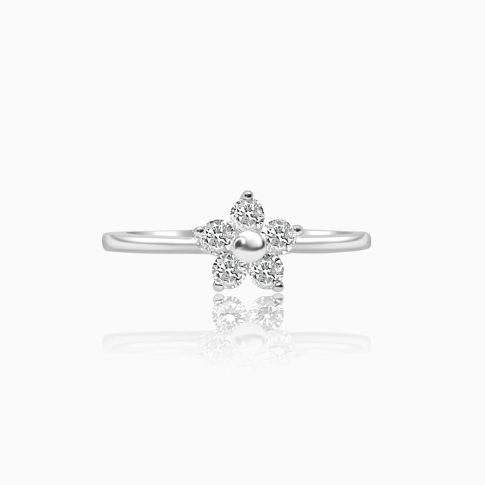 Silver Sparkling Little Flower Ring