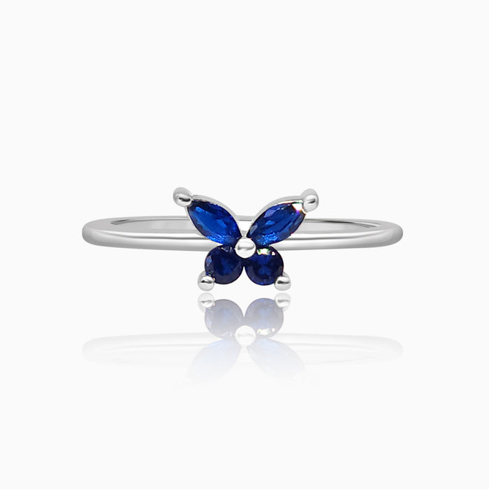 Silver Sapphire Blue Butterfly Ring