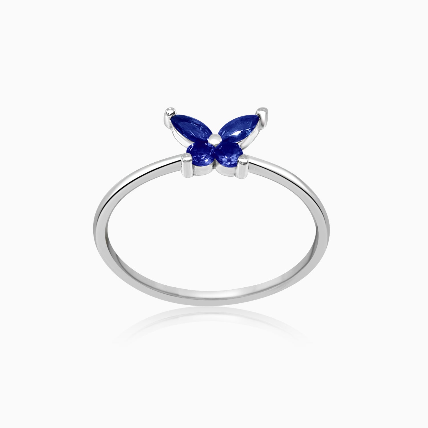 Silver Sapphire Blue Butterfly Ring