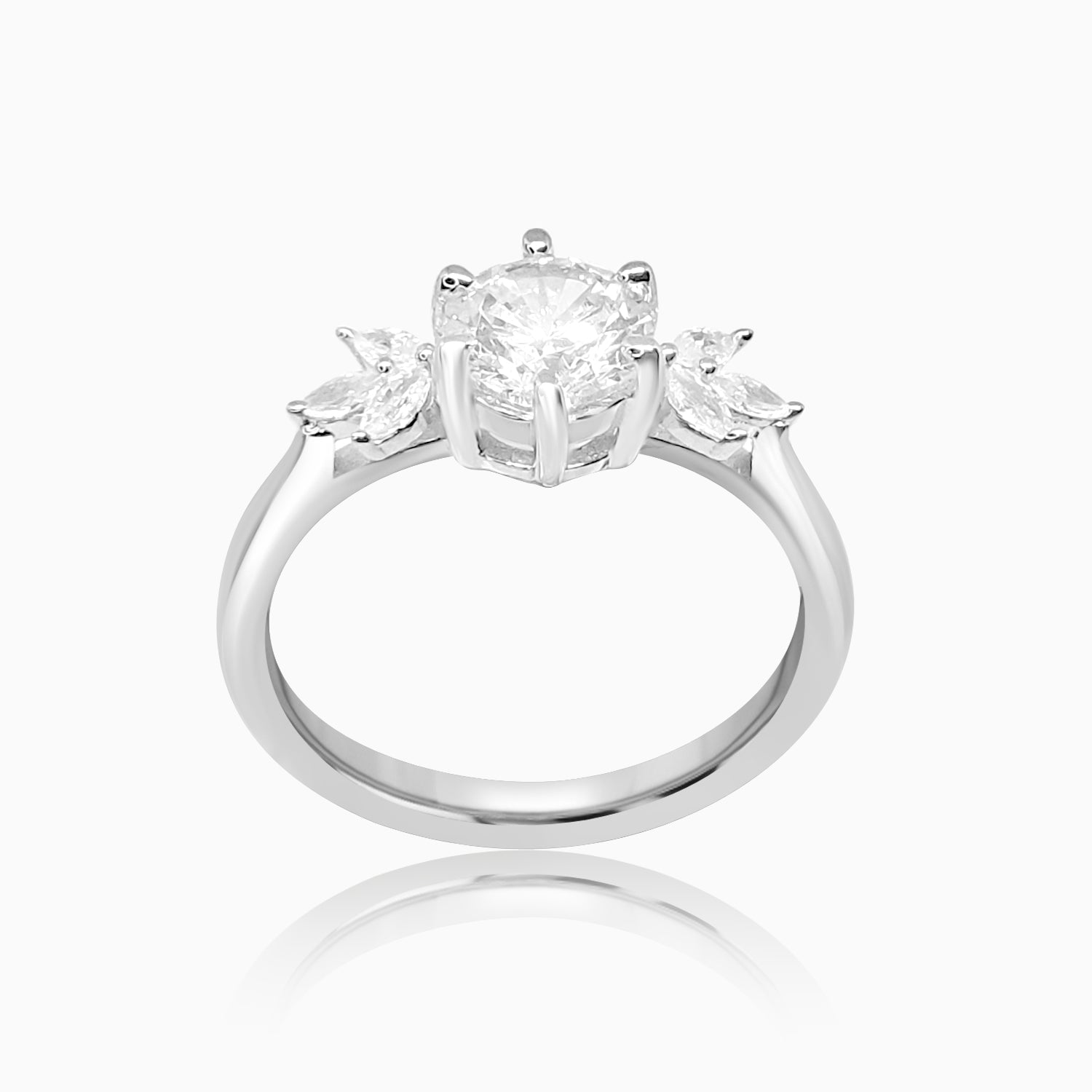 Silver Sparkling Nature Solitaire Ring